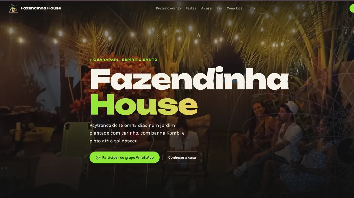 Página inicial do site da Fazendinha House