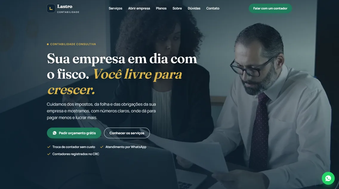 Página inicial do site da Lastro Contabilidade