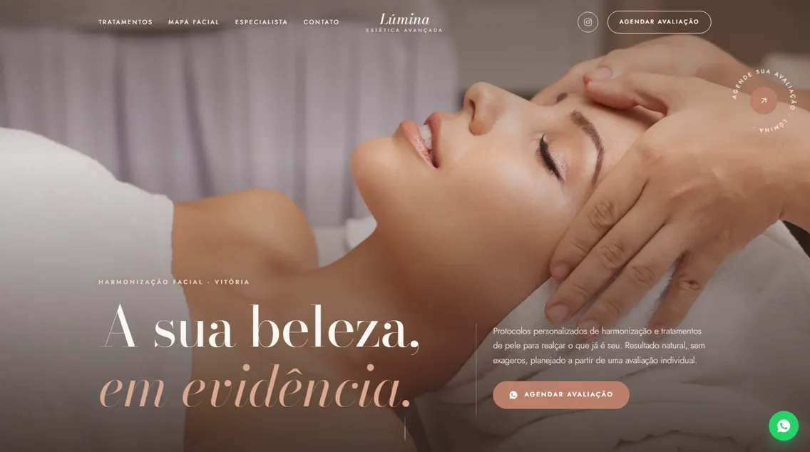 Página inicial do site da Lúmina Estética Avançada