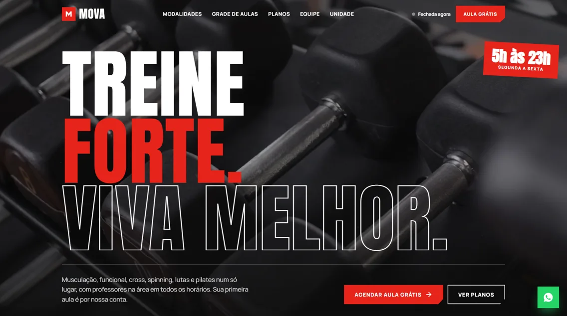 Página inicial do site da MOVA Academia