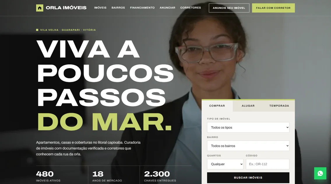 Página inicial do site da Orla Imóveis