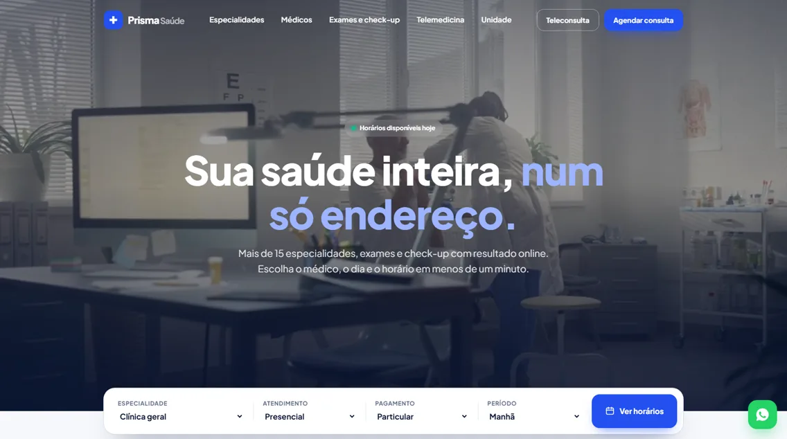 Página inicial do site da Prisma Saúde