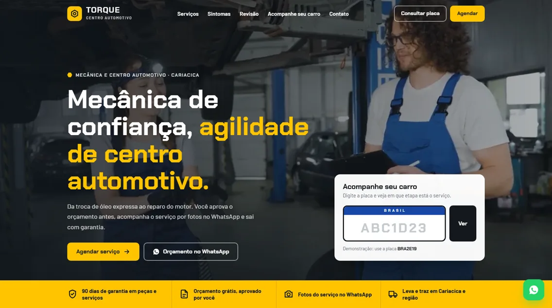 Página inicial do site da Torque Centro Automotivo